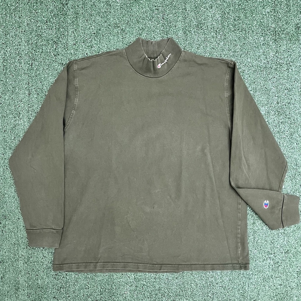 Champion Reverse Weave Shirt Mens XL Olive Green Turtleneck Long Sleeve Logo